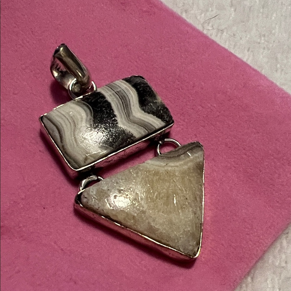 Elegant Silver 925 zebra Jasper and agate pendant - Picture 5 of 9